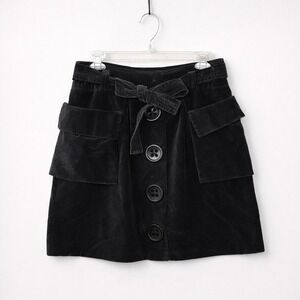 Anthro Black Velvet Belted Button Cargo Mini Skirt 10 Indie Sleaze Goth Academia